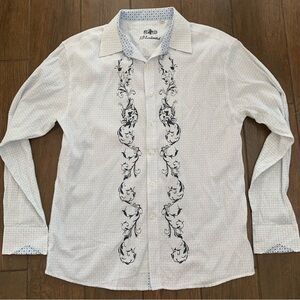 191 Unlimited Men's White Adorned Button Down Shirt size XXL